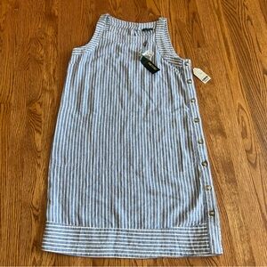 $120 For Cynthia Linen Blend Blue White Striped Shift Sleeveless Dress SIZE L
